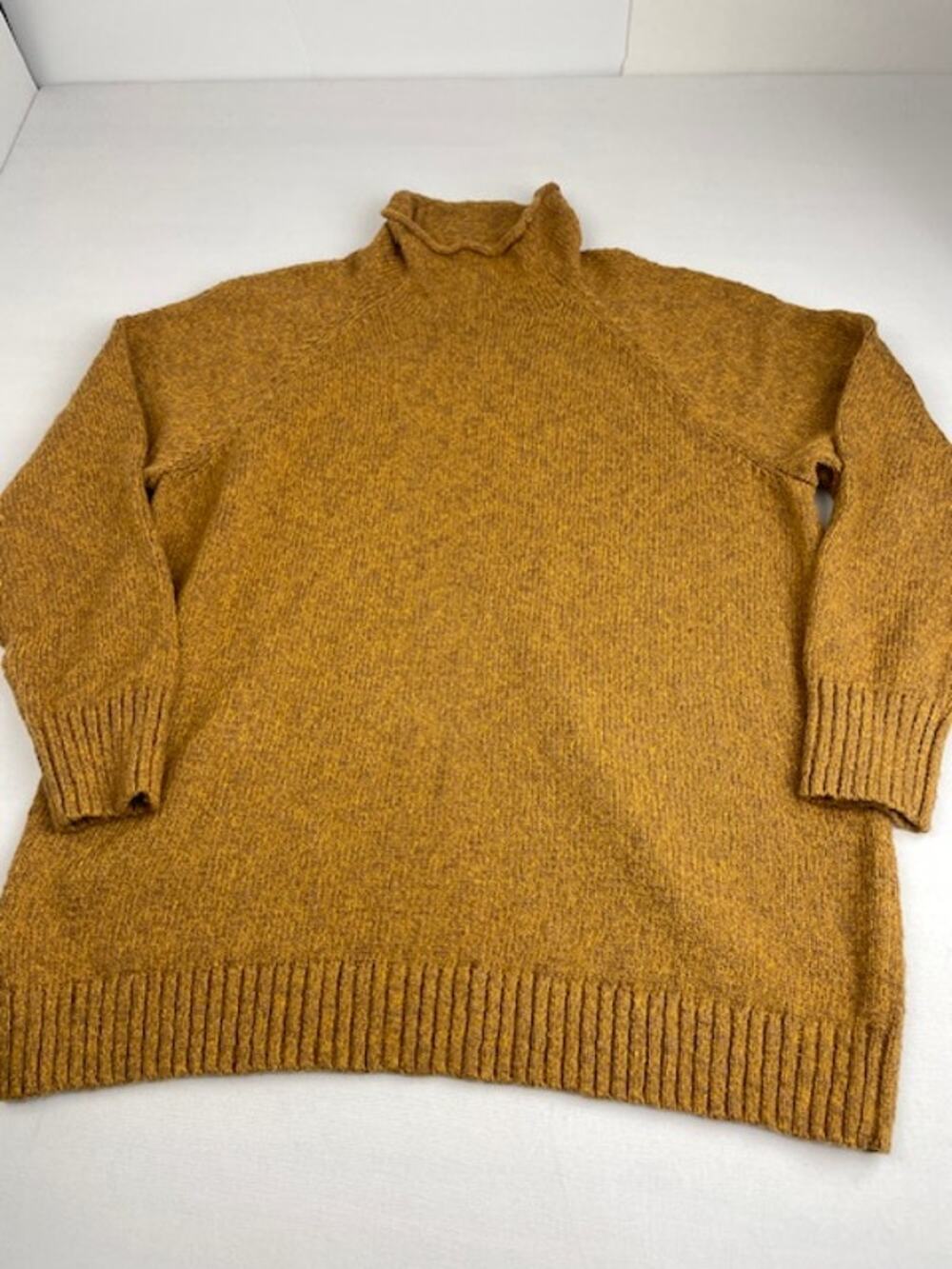 L.L.Bean Women’s 1X Plus Cotton Turtleneck Sweater Mustard Gold Marled Knit